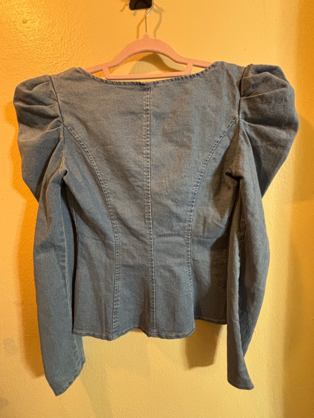 SHEIN Light Blue Denim Button-Front Puff Sleeve Top - Picture 10 of 10